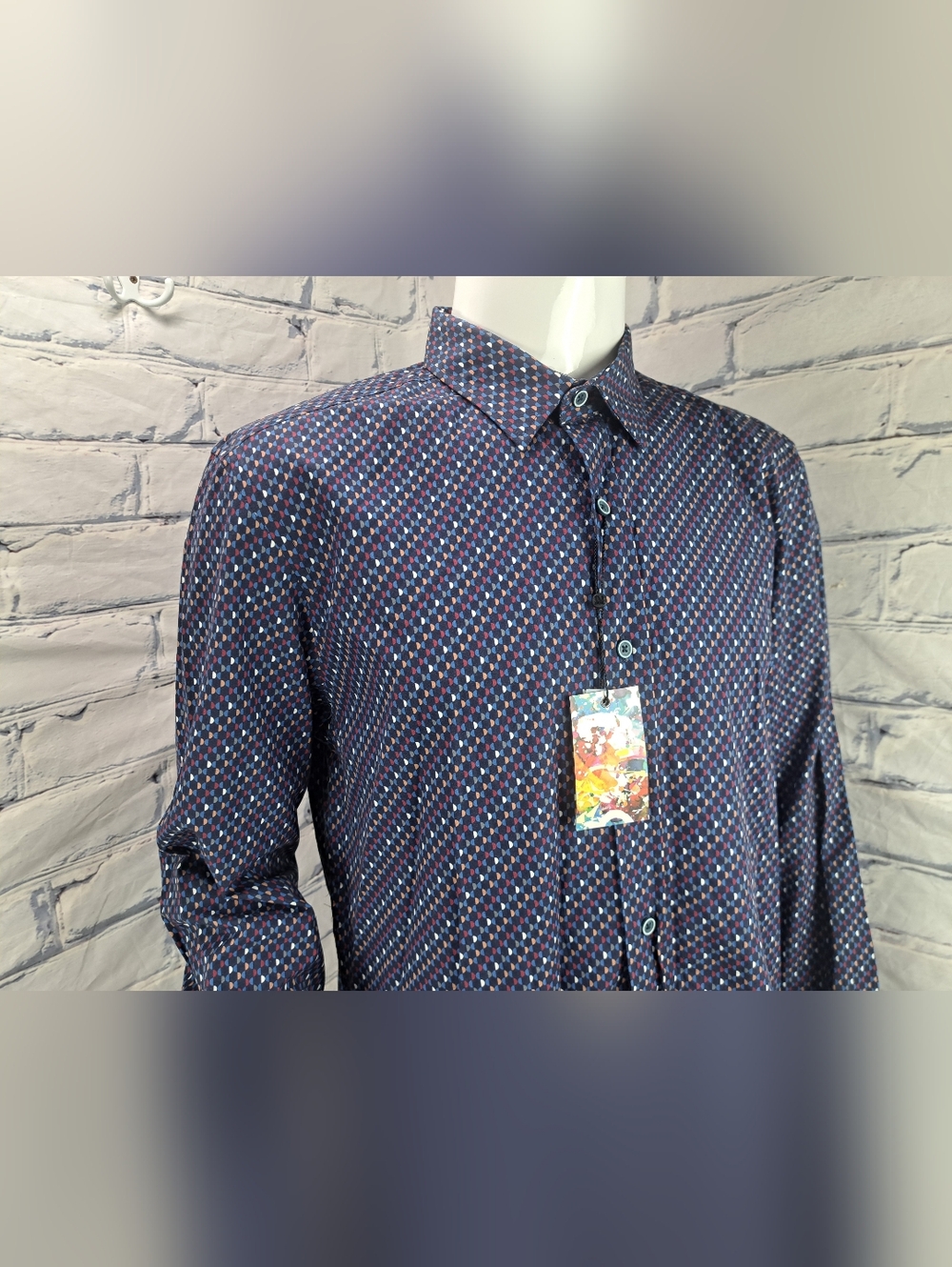 NWT Robert Graham Men's Tailored Fit Dress Shirt Colorful Retro Pattern XL - Picture 12 of 15